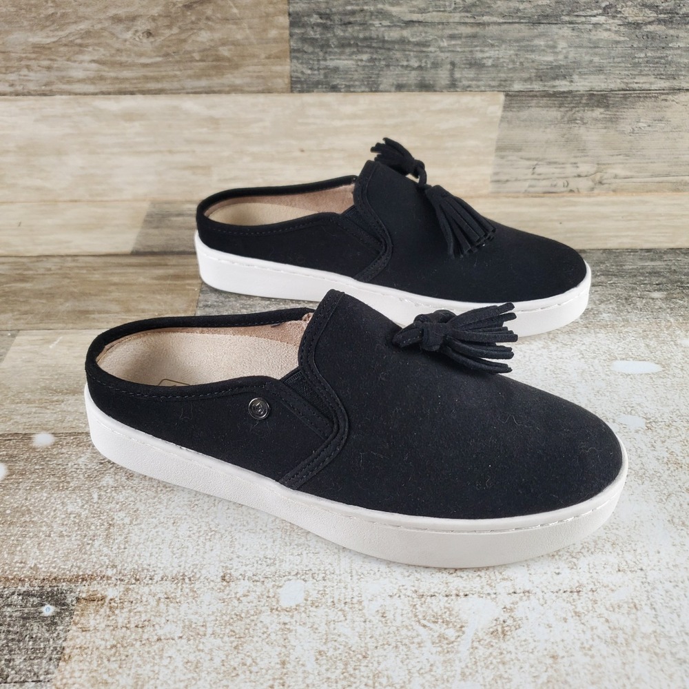 Spenco Celine Womens Mules Sz 5.5 Black Suede Tassel Platform Slip On Round Toe